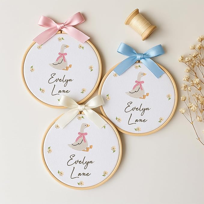 Personalized Baby Name Sign Welcome Baby Announcement Sign Newborn Baby Embroidery Hoop with Bows Baby Hospital Name Sign Custom Infant Baby Name Baby Shower Gifts (08)