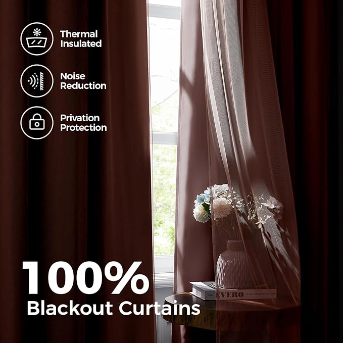 100% Blackout Curtains for Bedroom, Double Layer Pink Curtains, Black Out Curtain 96 inch Long with Sheer Overlay for Living Room, Room Darkening Window Drapes with Grommet, 52" W x 96" L