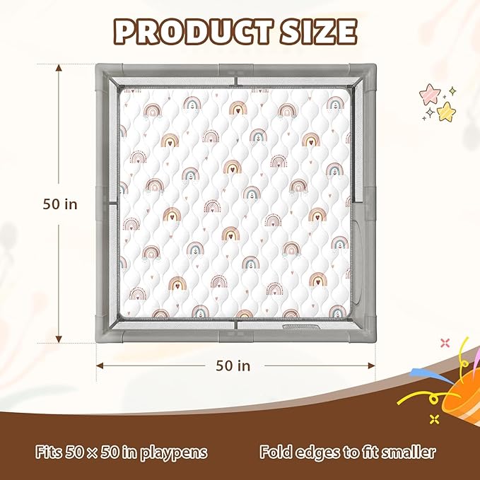 Baby Play Mat 50"x50" Extra Thick Foam Playmat - Water-Resistant Non-Slip Floor Mat & Cushioned Crawling Mat for Babies, Infants & Toddlers for Tummy Time(Rainbow)