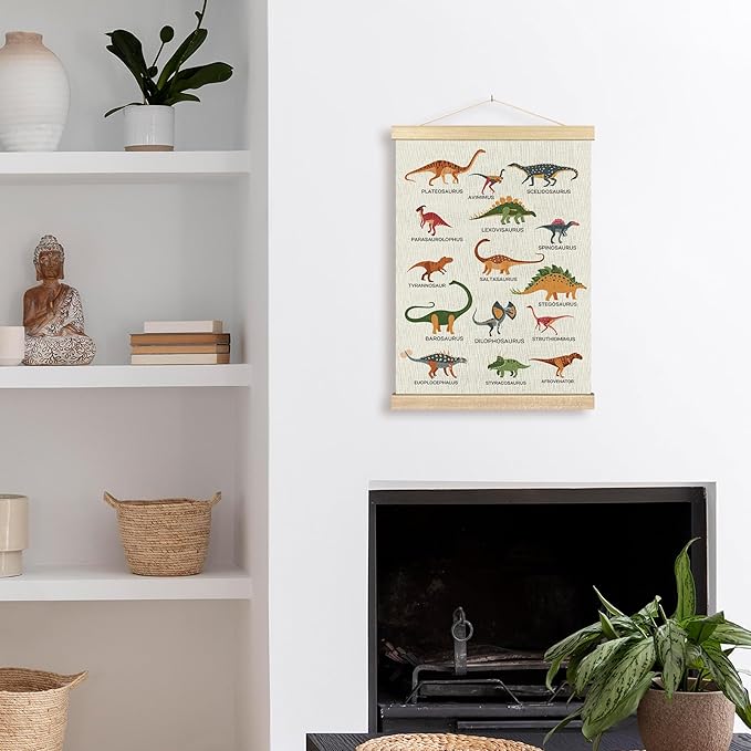 BCUANGD Dinosaur Dino Wall Decor - Baby Toddler Boys Room Wall Art Poster Hanger with Wood Frames, Inspirational Hanging Canvas Decor for Kids Room Playroom Nursery Bedroom, 12x16 Inches