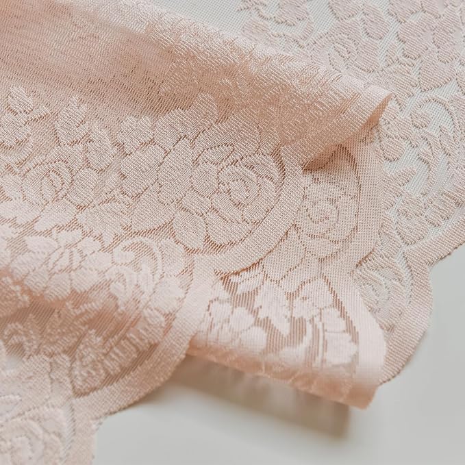 Blush Pink Lace Curtains 45 Inch Length, 2 Panels, W42 x L45 Inch Each, Country Rustic Floral Coquette Sheer Lace Curtains for Kitchen Window Rod Pocket Light Filtering Privacy Short Lacy Tier Curtain
