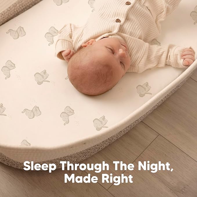 2-Pack Organic Bassinet Sheets for Girls, Boys - 100% Cotton Bassinet Mattress Sheets Compatible with Halo Bassinest Swivel Sleeper, Graco, Baby Delight, Chicco, Unisex Fitted Bassinet Sheets (Herb)
