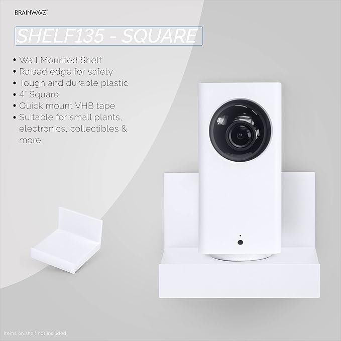 BRAINWAVZ Screwless 4" Universal Shelf for Cloud Security Camera, Baby Monitor, Small Speakers, Electronics & More, No Tools, VHB Tape Strong Adheasive, Easy to Install (White)
