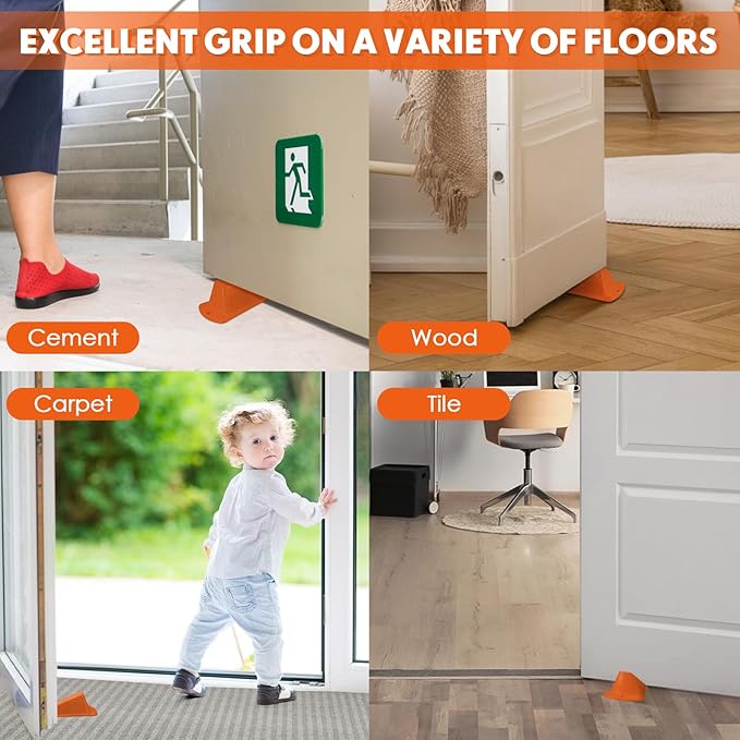 Frienda 2 Pcs Jumbo Door Stoppers Heavy Duty Door Stopper Tall up to 2inch Tall Wedge TPR Large Wedge Stackable Big Rubber Doorstop for Hotel Carpet Hardwood Concrete and Tile (Orange)