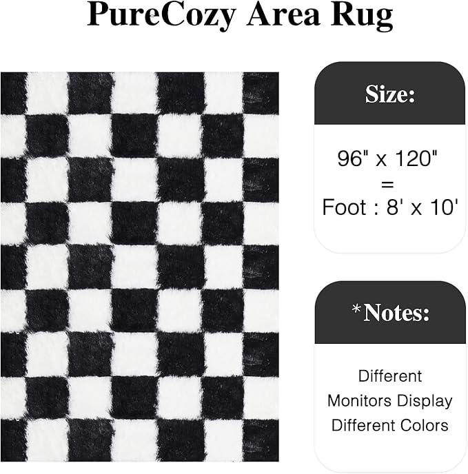 Checkered Rug 8x10 for Living Room, Black and White Modern Shag Rug Washable Non-Slip Large Area Rug Super Soft Indoor Fuzzy Carpet Fluffy Rugs for Bedroom Home Aesthetic Decor