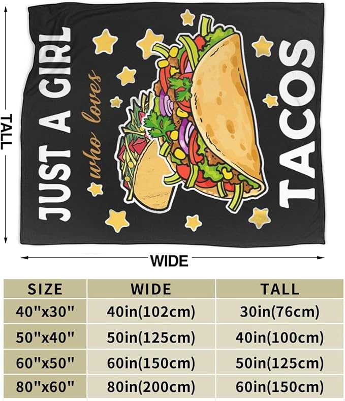 Taco Blanket for Girls Just Girl Who Loves Tacos Throw Blanket Soft Cozy Warm Fuzzy Fleece Tacos Food Bedroom Decor Blanket Gifts for Kids Women Men Adults Couch Sofa Bedding 60"X50"