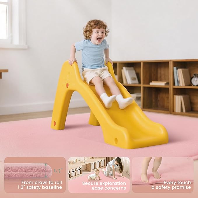 PapaMama Ultra Soft Baby Play Mat for Floor, 1.3" Thick Memory Foam 50x50 Playpen Mat with Non-Slip Backing, Coral Velvet Child Nursery Rug, Tummy Time & Crawling & Yoga Mat for Infant, Toddlers, Kids