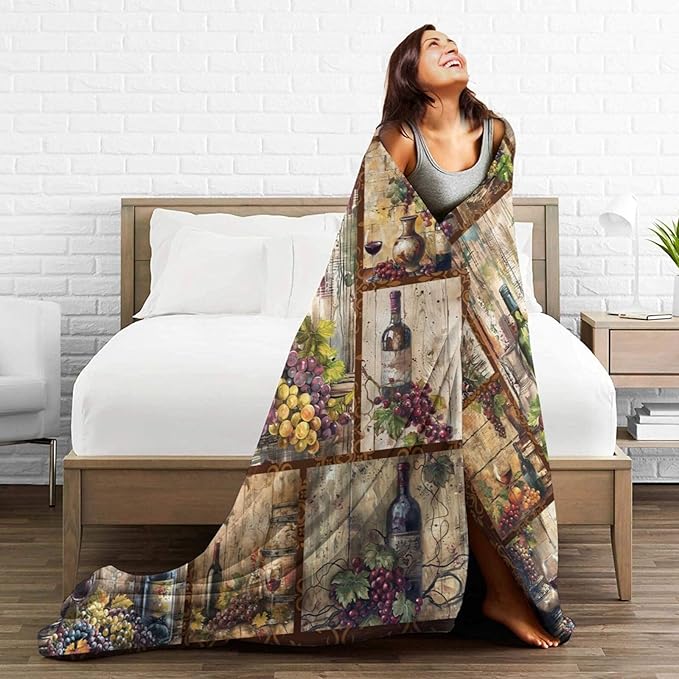 Wine Blanket Grape Wine Throw Blanket Flannel Stuff Merch Cozy Decor Fleece Soft Plush Fuzzy Warm Lightweight Bedding Gifts for Men Women Girls Couch 50"X40"