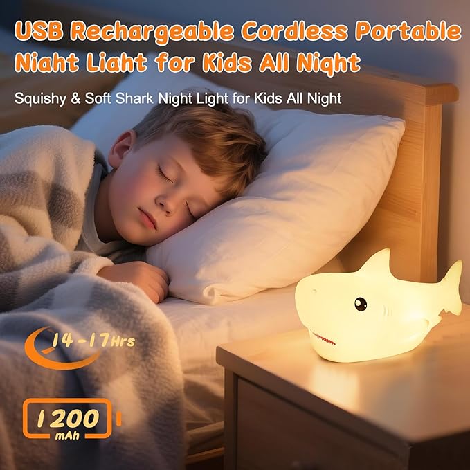ZKLiLi Remote Shark Night Light, Cute Silicon Night Light for Kids, Nightlight with Remote，Portable Recharge Nightlight for Kid Room,Funny Gifts Stuff for Boys Girls Baby（Remote Control）