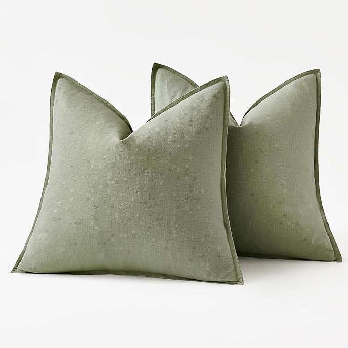 MIULEE Decorative Linen Euro Sham Pillow Covers 22x22 Inch Sage Green Boho Farmhouse Neutral Couch Throw Pillows for Bed Pack of 2 Accent Modern Pillowcase Summer Sofa Livingroom Home Decor