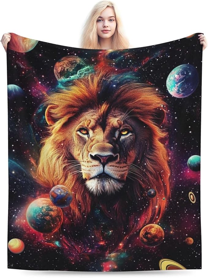 Lion Blanket Space Lion King Decor Throw Blanket Super Soft Flannel Lightweight Fluffy Plush Cozy Fuzzy Fleece Animal Print Gifts Blanket for Girl Woman Man Boys Kids Adults for Bed Sofa 50"X60"