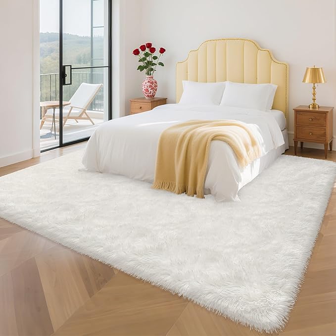 Soft White Fluffy Rugs for Living Room 5x8 Area Rug Shaggy White Carpet for Bedroom Cute Plush Fuzzy Rug for Kids Room Girls Bedroom Nursery Playroom Dorm Home Decor