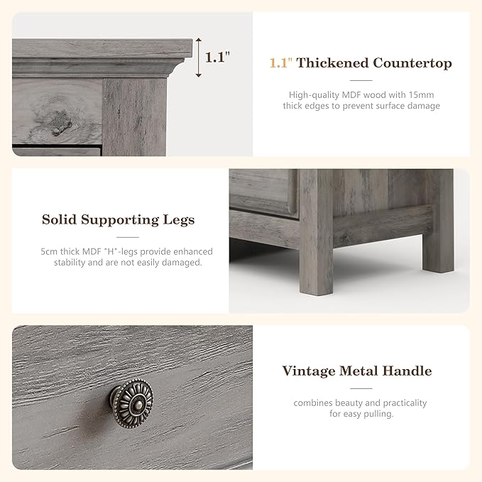 Grey 9 Drawer Dresser, 57" Large Dresser for Bedroom, TV Stand for 70 inch TV, Wood Chest of Drawers with Metal Handle, Rustic Storage Dressers Organizer for Bedroom, Hallway