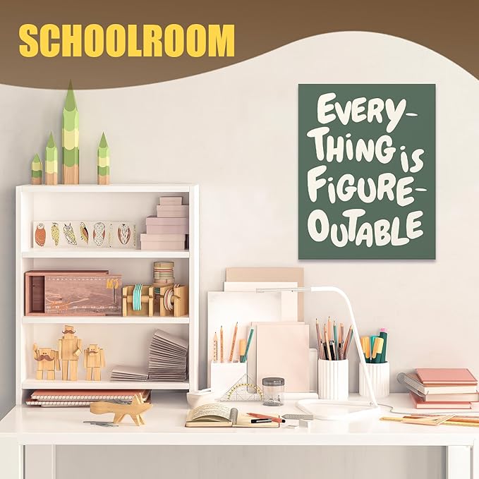URLLUAE Everything is Figureoutable Positive Canvas Poster Prints 11x14 Inch, Retro Green Inspirational Motivational Quote Canvas Prints Wall Decor for Bedroom Living Room Home Office