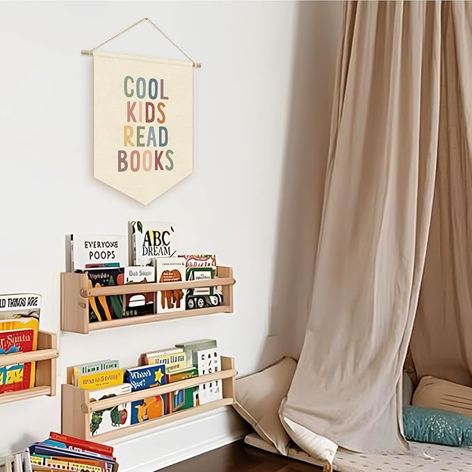 Cool Kids Read Books Reading Room Decor - Boho Rainbow Canvas Banner Flag Decor for Kids Nursery Toddler Reading Corner Nook Classroom Library, Wall Hanging Pennant Flag Banner 15x11in
