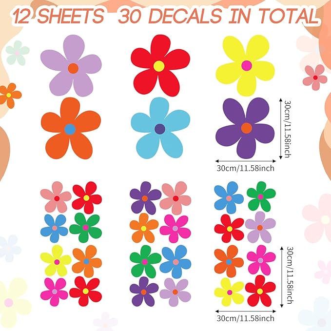 TaoBary 12 Sheets Daisy Wall Decal Flower Wall Sticker Cute Daisy Sticker Pink White Flower Decal Peel and Stick Floral Wallpaper for Nursery Bedroom Home Decor(Vivid Color,Exquisite Style)