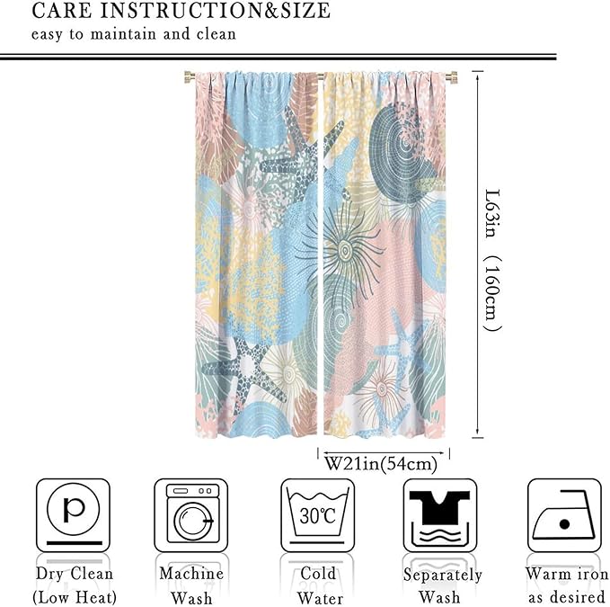 Nautical Blackout Curtain Beach Theme Starfish Seashell Nautical Rustic Ocean Sea Vintage Retro Coastal Summer Bedroom Set 2 Panels,42x63 Inches