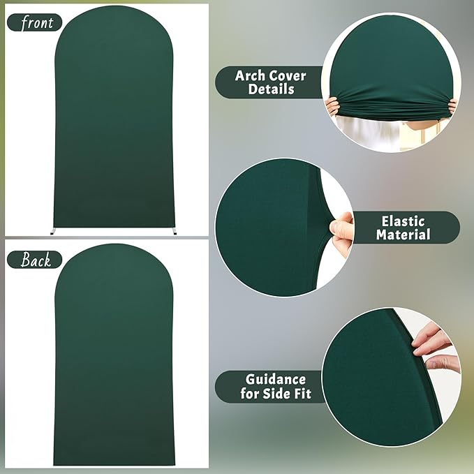 7.2FT Hunter Green Arch Backdrop Cover, Spandex Fitted Wedding Arch Stand Covers 2-Sided Round Top Chiara Arch Backdrop Cover for Wedding Ceremony Birthday Party Baby Shower Banquet Decoration