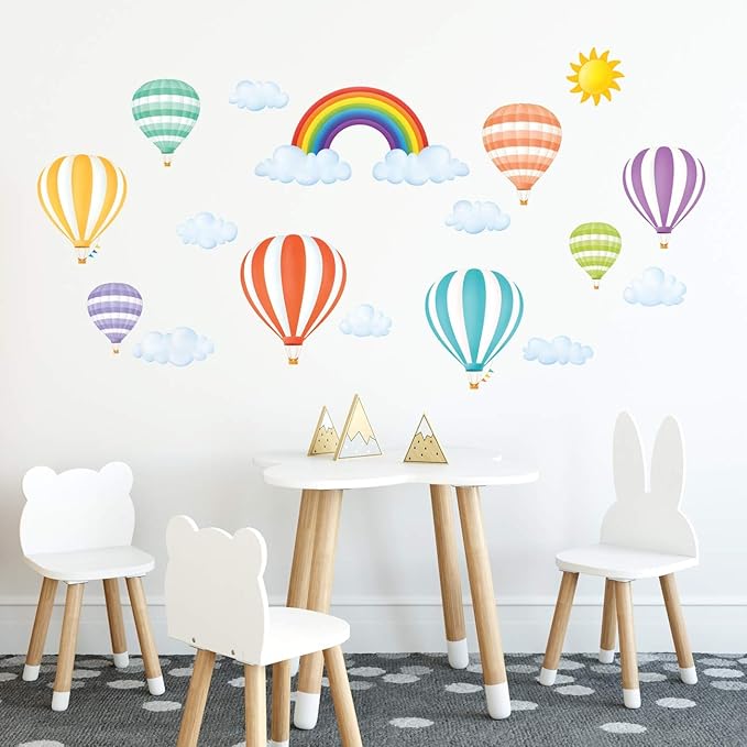 DECOWALL DS8-1801 Rainbow and Hot Air Balloons Kids Wall Stickers Wall Decals Peel and Stick Removable Wall Stickers for Kids Nursery Bedroom Living Room Decor
