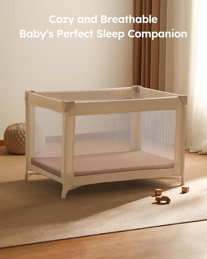 Muslin Pack and Play Sheets Fitted, 100% Cotton Mini Crib Sheets 2 Pack for Pack N Play Mattress, Stretchy Playard Sheet, Soft and Breathable Beige & Brown