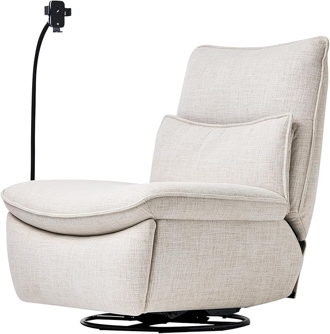 Nouhaus Swivel Nursery Recliner Glider, Oversized Electric Rocker Recliner Chair with USB & Type-C Port, Wireless Charger Phone Holder, Reclining Rocking Chair for Nursery (Snooze Modern, Elder White)