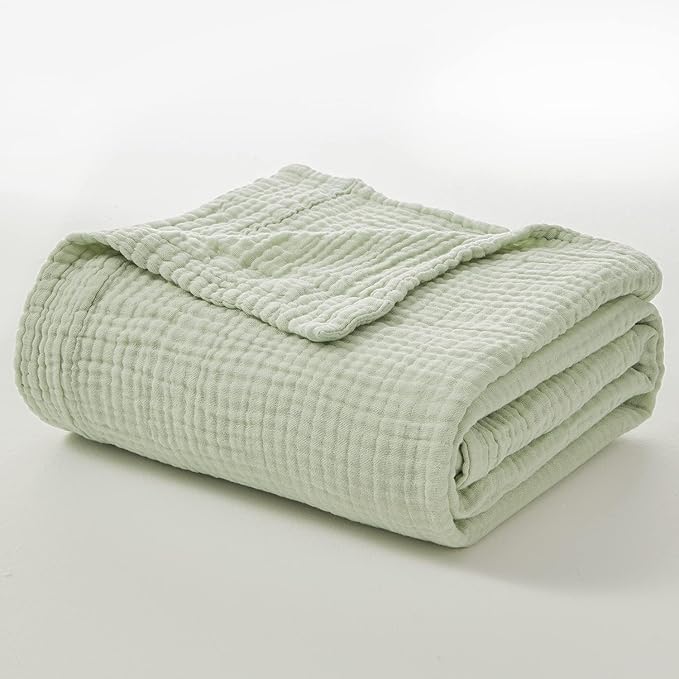 EMME Cotton Throw Blanket 100% Muslin Soft Blanket for Couch Breathable Gauze All Season Soft and Lightweight Pre-Washed Cotton (Mint Green, 50"x70")