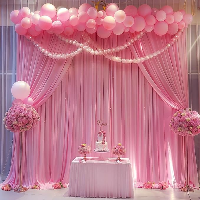 10x10ft Wedding Curtains Pink Wedding Backdrop for Ceremony Prom Stage Backdrop Satin Fabric Curtain Drapes Curtains Panels with Rod Pockets W5' x H10'2 Panels YUNBSDJ037