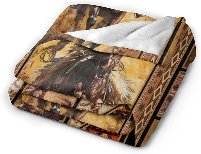 Rustic Indians Blanket Native American Throw Blanket Retro Chief Flannel Stuff Merch Cozy Decor Fleece Plush Fuzzy Warm Soft Lightweight Bedding Indians Gifts for Women Men Girls Couch 50"X40"