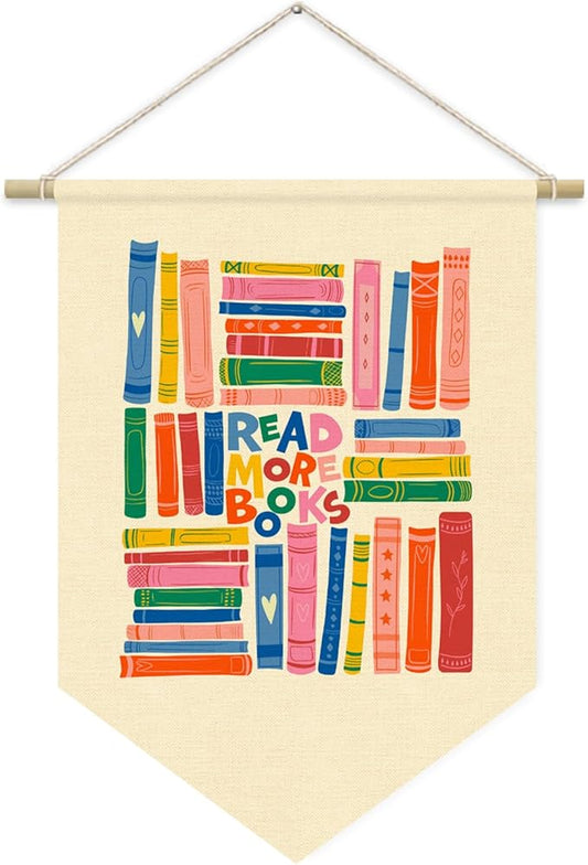 Reading Corner Decor for Classroom, Read More Books Wall Hanging Sign Flag, Reading Room Wall Decor for kids, Read Sign Nursery Wall Art Canvas Hanging Pennant Flag Banner 15x11in