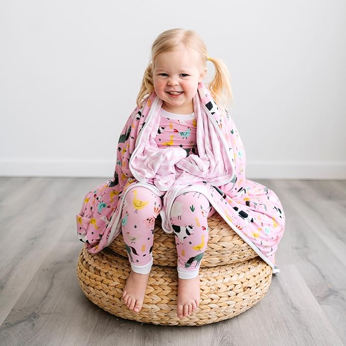 Little Sleepies Cloud Blanket, Soft Viscose from Bamboo Toddler & Baby Blanket for Boys & Girls, Lightweight, Perfect for Hot Sleepers, 50" x 50", Large (Pink Farm Animals)