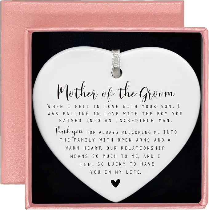Heart Shaped Christmas Ornament-Mother of The Groom Gift from Bride-Bridal Shower Wedding Present for Mother-in-Law Thank You for Always Welcoming Me Keepsake with Gift Box