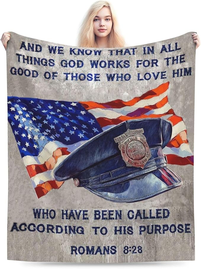 Policeman Blanket Police Officer Throw Blanket Super Soft Flannel Lightweight Fluffy Plush Fuzzy Fleece Police Academy Graduation Blanket Gifts for Man Woman Prayer for Bed Sofa Bedding 50"X60"