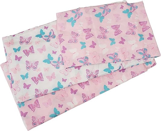 Frenchie Mini Couture, 3-Piece Kids Twin Sheets Bedding Set, 100% Woven Cotton, Includes Deep Pocket Bed Sheet (39 x 75 x 15in) + Flat Sheet (66 x 96in) + Pillowcase (20 x 30in) Butterfly