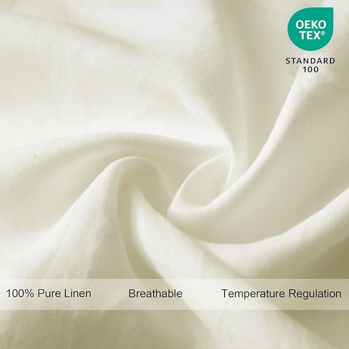 Ruffles Linen Pillowcase. Pure Flax Pillow Sham 100% French Linen Ruffled Pillow Cover, Standard, Queen, King Size 1 PCS (Twin, Ivory)