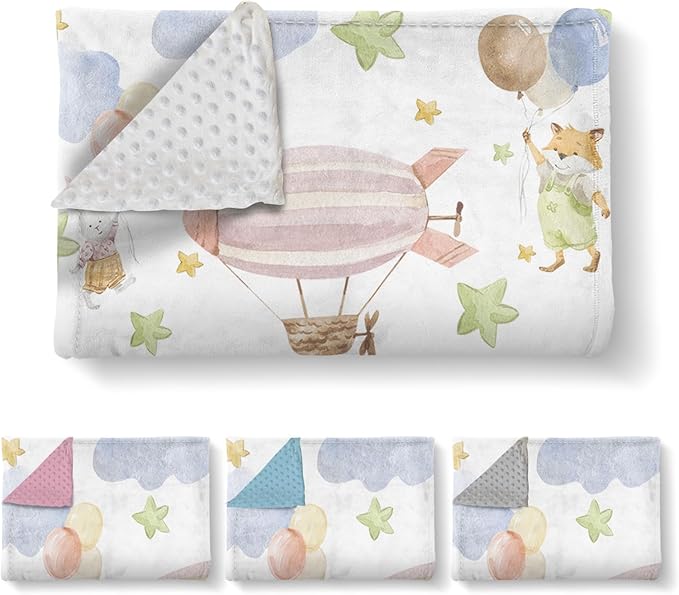 Personalized Baby Blanket for Girls, Custom Name Blanket for Newborn New Mom , Soft Flannel with Double Layer Dotted Backing, Gifts for Baby Shower Christmas Birthday, Hot Air Balloons(60"x80)