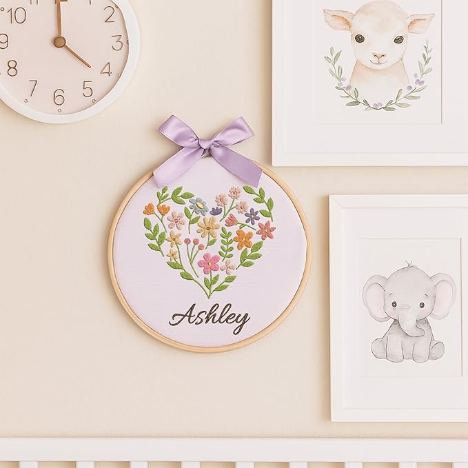 Personalized Baby Name Sign Welcome Baby Announcement Sign Newborn Baby Embroidery Hoop with Bows Baby Hospital Name Sign Custom Infant Baby Name Baby Shower Gifts (05)