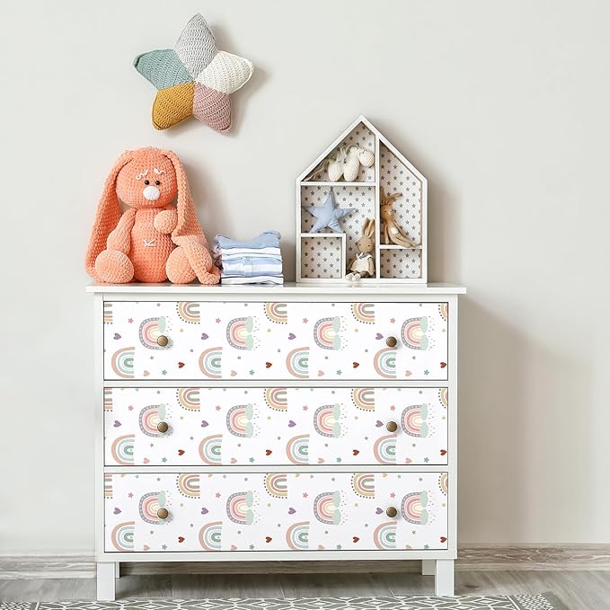 CHIHUT Boho Rainbow Peel and Stick Wallpaper for Kids Bedroom 17.7”x236” Cute Fun Kids Contact Paper for Cabinets Drawers Self Adhesive Removable Nursery Wall Paper Rainbow Wall Decor for Classroom