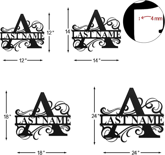 LULLBABYMALL Custom Metal Signs - Last Name Sign, Split Letter Monogram, Letter A, Family Name Wall Art, Outdoor Metal Signs, Personalized Wedding Gift