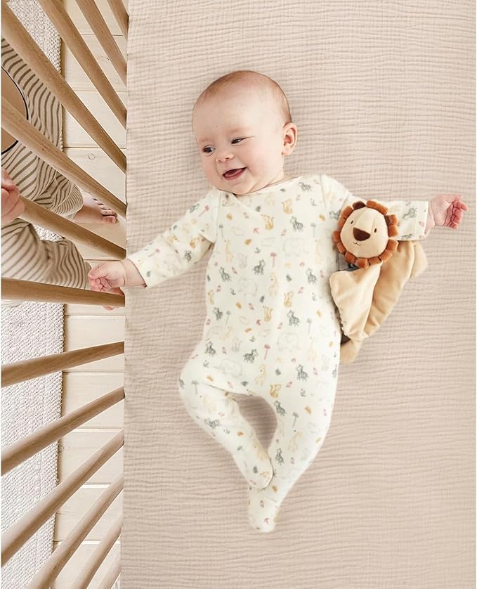 lulumoon Baby Muslin Crib Sheets: Soft & Breathable Fitted Crib Sheets for Boys and Girls - Solid Color Sheets for Standard Crib 2Pack