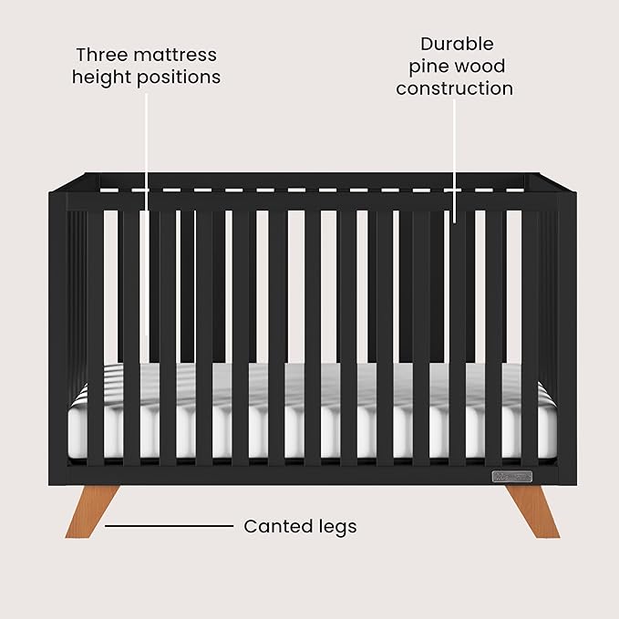 Child Craft SOHO Crib, 3-Drawer Dresser, Chest, 3-Piece Nursery Set, Includes 4-in-1 Convertible Crib, Dresser, Chest (Ebony)