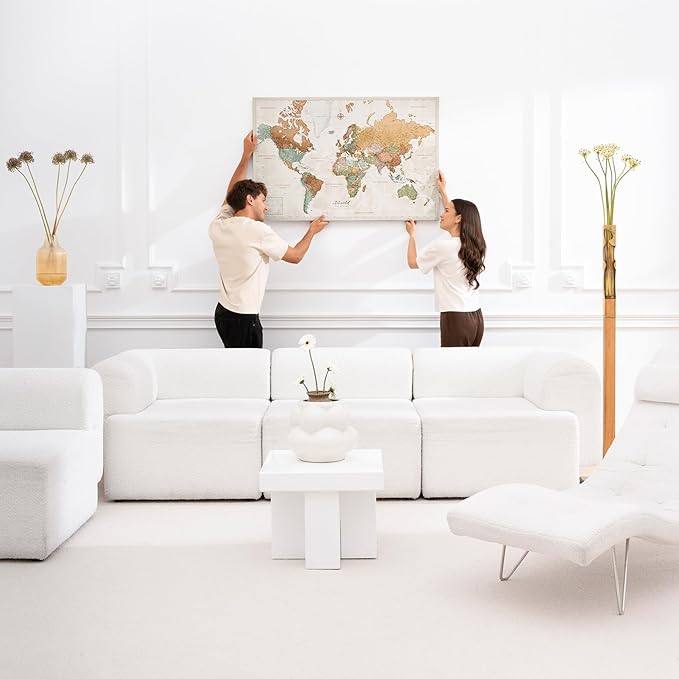 Canvas World Map with Cork Pin Board - English Lettering - Decorative Wall Decoration for All Rooms - Canvas Pictures with World Map Motif (150x100 cm, Pattern 22)