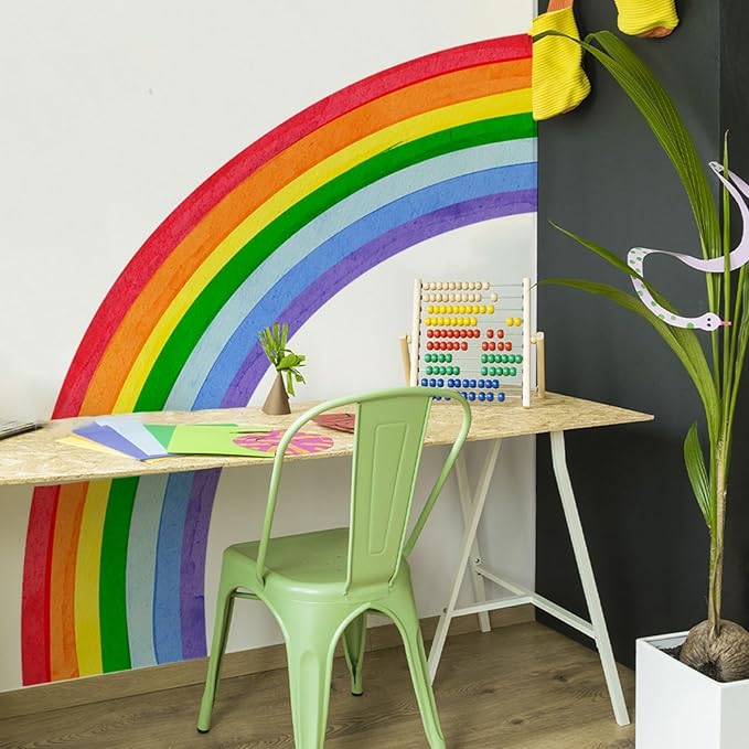 Rainbow Wall Decals - Large Watercolor Rainbow Wall Decor Stickers for Kids' Room, Peel and Stick Half Art Murals for Girls' Room/Bedroom