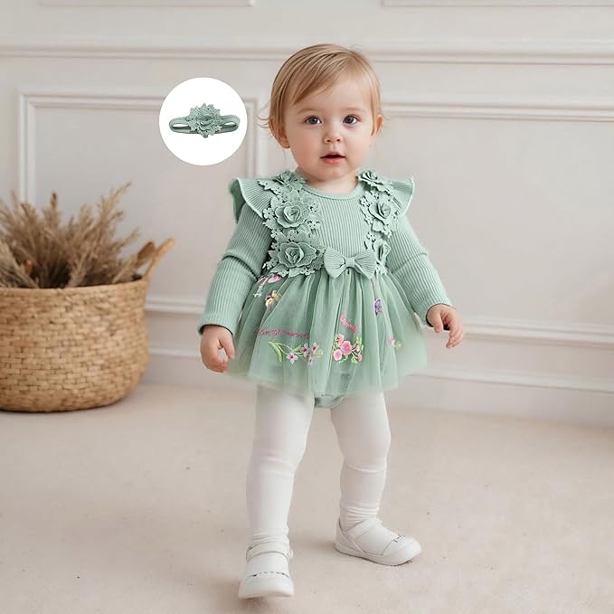Giraropa Baby Girl Fall Winter Clothes Long Sleeve Romper Dress + Socks + Headband Newborn Infant Cute Casual Outfits