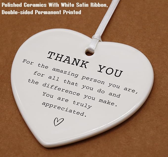 Ceramic Heart Shaped Christmas Ornament-Appreciation Gift for Teacher Neighbor Doctor Nurse Coworker Boss Best Friend-Retirement Farewell Thanksgiving New Year Thank You Keepsake Decoration