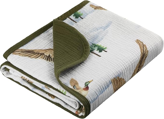 Breling Mallard Muslin Baby Blankets for Girls Boys, 100% Cotton Crib Blanket for Infant Toddler, 40 x 36 Inch Soft and Lightweight Nursery Swaddling Wrap