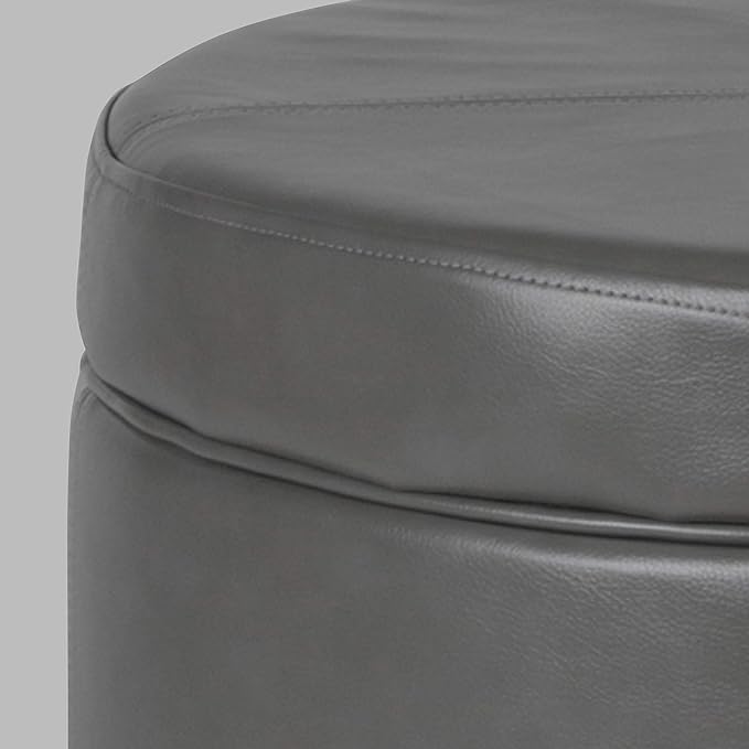 HomePop Round Leatherette Storage Ottoman with Lid, Charcoal Grey Large
