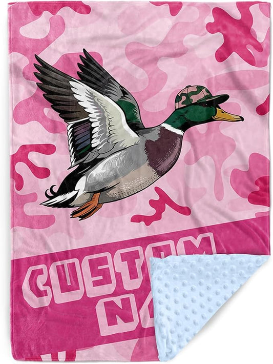 Personalized Baby Blanket with Name – Woodland Duck Theme Pink Soft Receiving Blanket for Newborn Girls, Custom, Cozy Nursery Decor for Toddlers