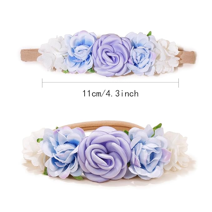 OOSAKU Baby Girl Flower Headbands Set Elastic Floral Headbands 6pcs Soft Nylon Hair Band for Newborn Toddler Hair Accessories (XKFD006)