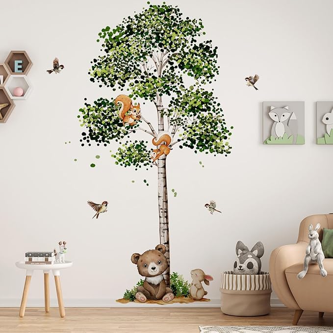 Birch Tree Wall Decals Bird Forest Wall Stickers Peel and Stick Wall Decal Living Room Baby Nursery Bedroom Kids Room Wall Decor (Birch Tree)