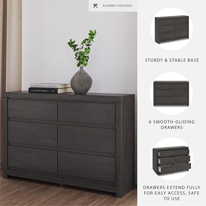 Signature Design by Ashley Parlayon Casual 6-Drawer Dresser with Safety Stop, Gray